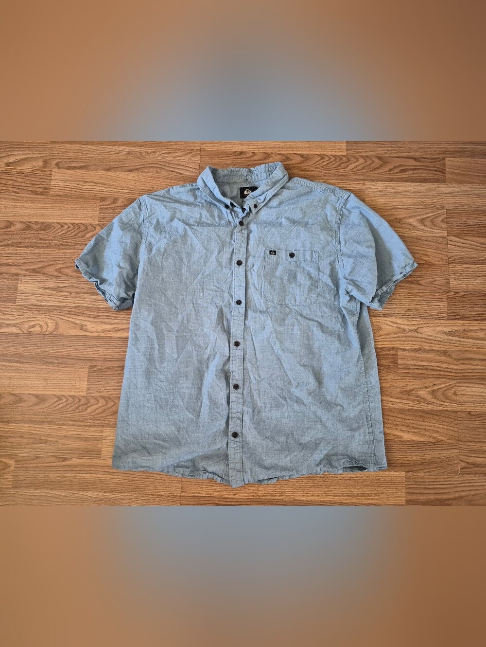 Quiksilver Men's Regular Fit Blue Cotton Short Sleeve Button Down Shirt